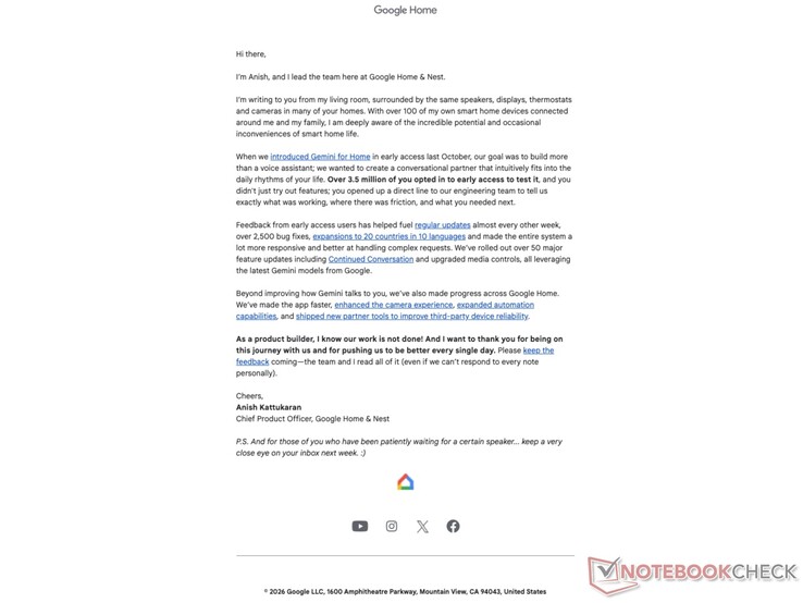 Google Home email from the Chief Product Officer.