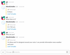 The SilentEchoBot allows natural interaction via text using Amazon's APIs. (Source: TechCrunch)