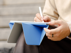 Moft's Dynamic Folio (pictured) can fold to prop an iPad up at over 20 different angles. (Image via Moft)