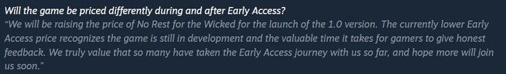 Price hike mentioned on No Rest for the Wicked's Steam page. (Image Source: Steam)