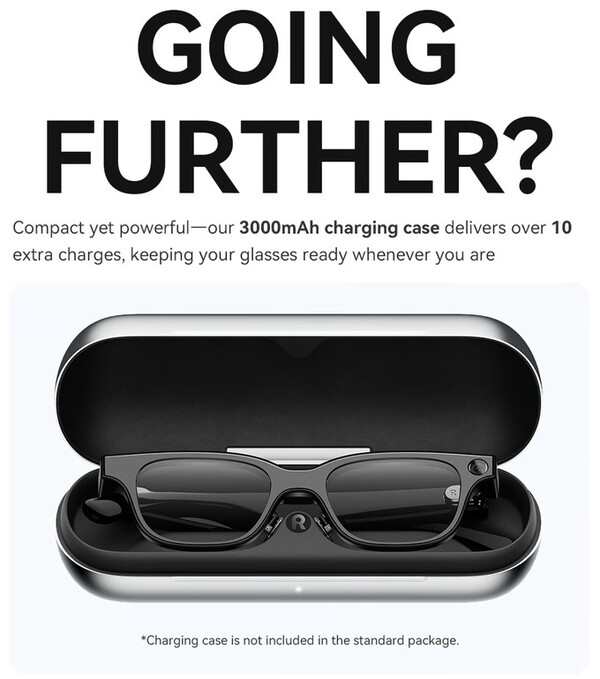 An optional battery case provides up to 10 full charges for the Rokid Glasses. (Image source: Rokid)