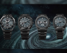 From left to right - Seiko Astron SSH187, SSJ039, SBXY105, and SBXY107 - pictured against a swirly galaxy background. (Image source: @plus9time on Instagram)