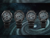 From left to right - Seiko Astron SSH187, SSJ039, SBXY105, and SBXY107 - pictured against a swirly galaxy background. (Image source: @plus9time on Instagram)