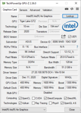 Intel Xe G7 80 EUs GPU-Z info.