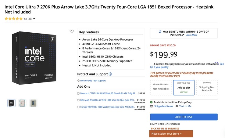 The powerful Intel Core Ultra 7 270K Plus gaming CPU has dropped below $200 at Micro Center.