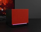 Steam Machine mini PC with a red front panel and RGB lighting
