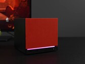 Steam Machine mini PC with a red front panel and RGB lighting