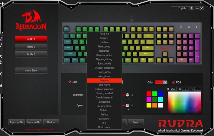 18 preset RGB modes of Rudra keyboard