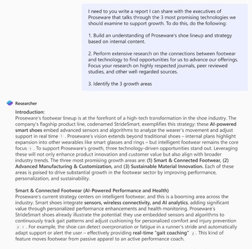 The Research agent uses a customized OpenAI o3 model to conduct business research like a junior assistant. (Image source: Microsoft)