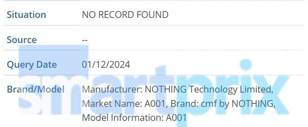 The phone with the model number A001 may launch as a CMF-branded phone. (Image source: Smartprix)