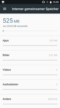 Internal Storage menu within Settings