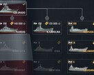 World of Warships 12.1, US tech tree showing hybrid battleships Nebraska, Delaware, and Louisiana (Source: Own)