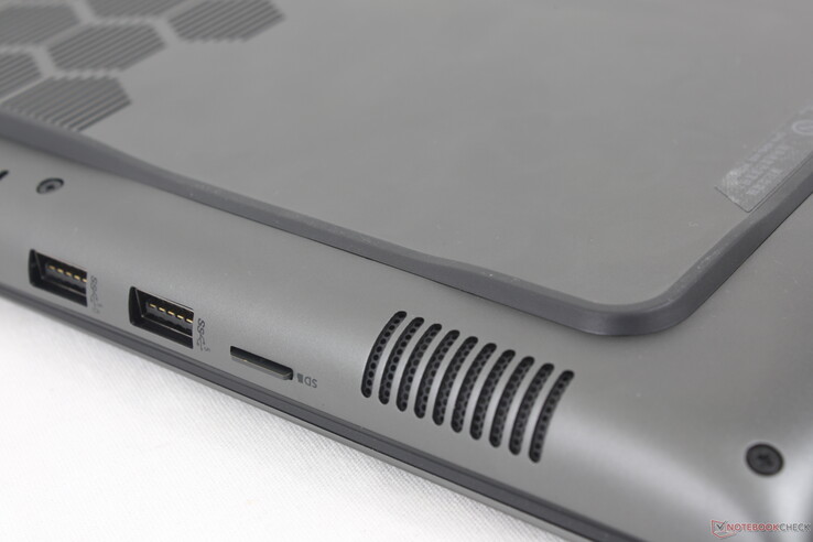 Fully inserted MicroSD reader sits flush against the edge