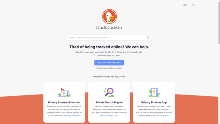 DuckDuckGo - صفحه شروع از فوریه 2023 (منبع تصویر: خود)