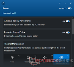 Power settings with thermal management settings
