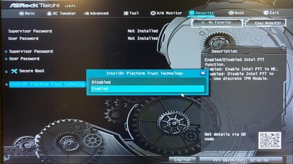 Intel PTT on an ASRock motherboard. (Image source: Bleeping Computer)