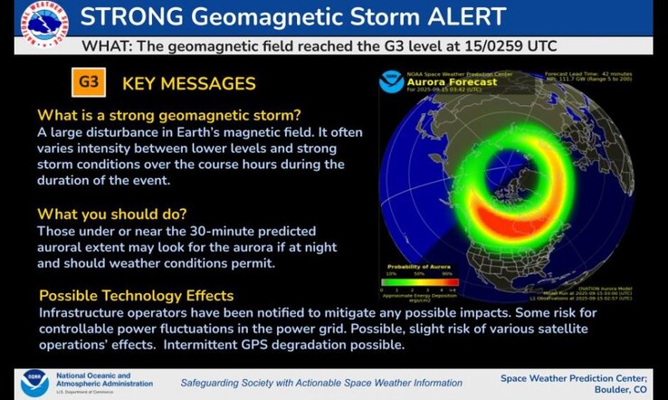 NOAA geomagnetic storm alert for September 15.