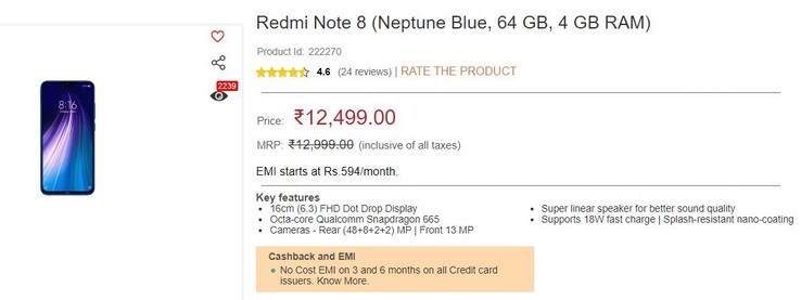 The Redmi Note 8 now costs Rs 12,499 at Croma.