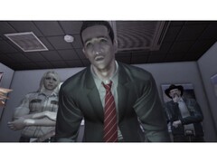 An in-game screenshot from Deadly Premonition that shows off the game's protagonist and supporting cast. (Image Source: Steam)