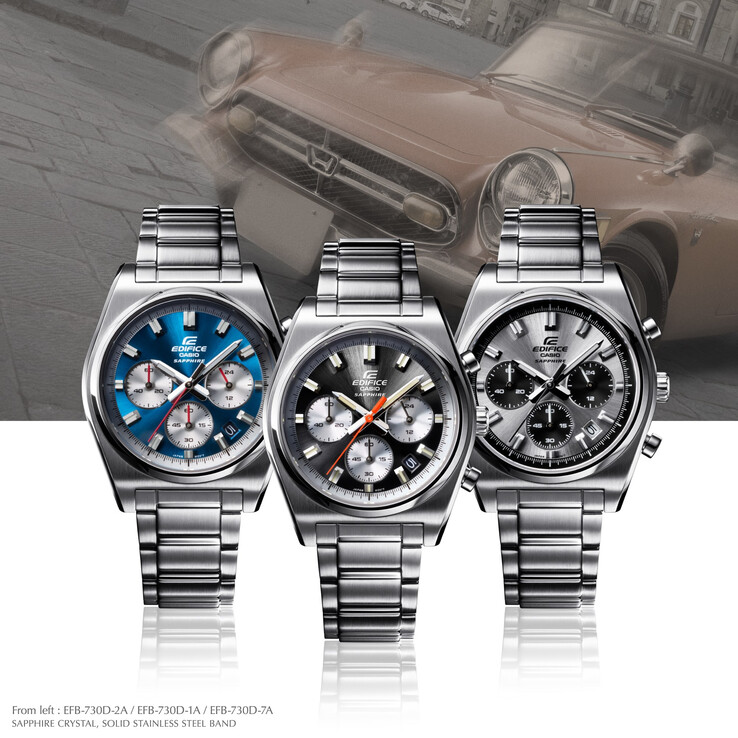 From left to right: Casio Edifice EFB-730D-2AV, EFB-730D-1AV, EFB-730D-7AV. (Image source: Casio)