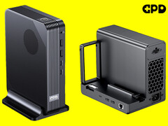 The MCIO 8i promises 512Gbps bi-directional bandwidth. Pictured: the new mini PC (left) and eGPU (right) from GPD (edited).