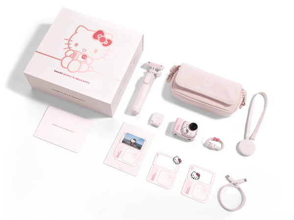 The Insta360 Go Ultra Hello Kitty Edition comes with pink accessories.