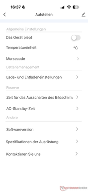 Menu with additional settings