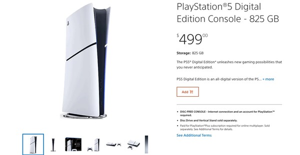 Sony no longer sells the PS5 Digital Edition with 1TB of storage on the PlayStation Direct website. (Image source: PlayStation)