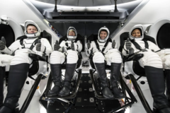 From right to left, NASA astronauts Jeanette Epps, mission specialist; Matthew Dominick, commander; Michael Barratt, pilot; and Roscosmos cosmonaut Alexander Grebenkin, mission specialist. (Image source: SpaceX)