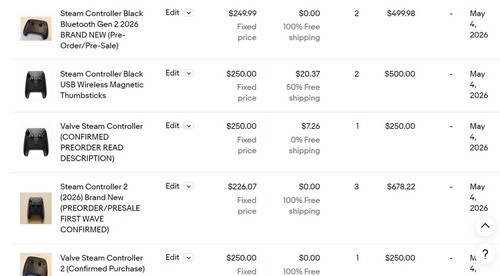 Steam Controller prices on eBay are shown