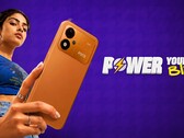 A Xiaomi Poco M8 Power promotional image featuring a young woman