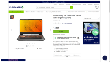 The Swedish e-store's new listings for 2020 Asus gaming laptops. (Source: Elgiganten)