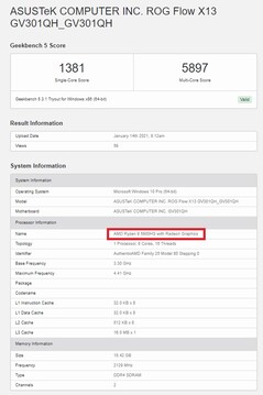 Ryzen 9 5900HS. (Image source: Geekbench)