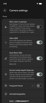 Camera settings: Photo contd.