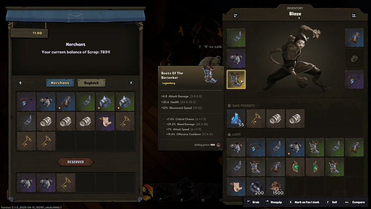 The inventory screen in Raiders of Blackveil promises substantial loot and customisation mechanics. (Image source: Steam)