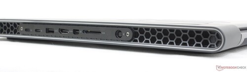 All ports of the Alienware m16 can be found on the rear and left side of the gaming laptop (Image: Allen Ngo)