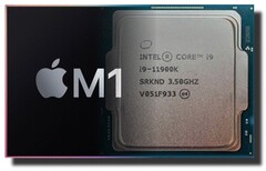 The Apple M1 chip is actually catching up to the Intel Core i9-11900K in PassMark&#039;s single-thread performance chart. (Image source: Apple/Intel - edited)
