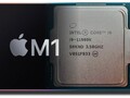 The Apple M1 chip is actually catching up to the Intel Core i9-11900K in PassMark's single-thread performance chart. (Image source: Apple/Intel - edited)