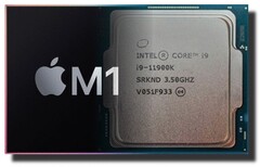 The Apple M1 chip is actually catching up to the Intel Core i9-11900K in PassMark's single-thread performance chart. (Image source: Apple/Intel - edited)