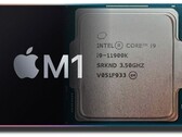 The Apple M1 chip is actually catching up to the Intel Core i9-11900K in PassMark's single-thread performance chart. (Image source: Apple/Intel - edited)