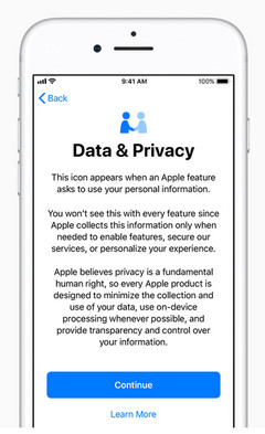 Apple iOS 11.3 incorporates a new privacy icon alerting users when their personal data is required. (Source: Apple)