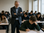 Average scores for a final economics exam at Brown University fell dramatically from the take-home midterms. Generic classroom pictured