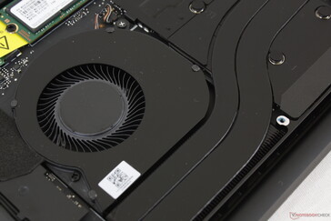 Twin 40 to 45 mm fans. Loud when gaming, but quiet when web browsing