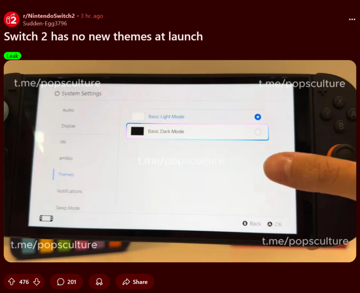 Nintendo Switch 2 unboxing video showing themes (Image source: screenshot, Nintendo Switch 2 subreddit)
