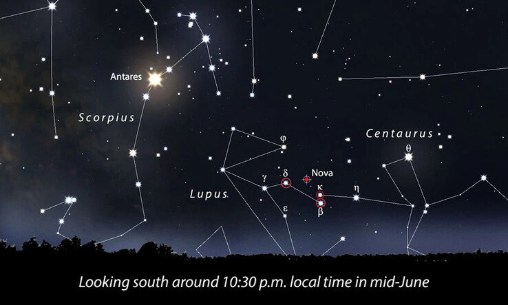 Here's where to look to see nova V462 Lupi. (Image source: Bob King)