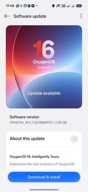 OxygenOS 16.0.7.201 OTA on OnePlus 15
