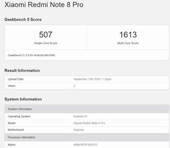 The Helio G90T-powered Redmi Note 8 Pro on Geekbench.