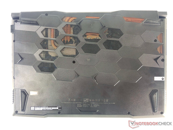 The bottom of the MSI Katana GF76 including the large fan vents