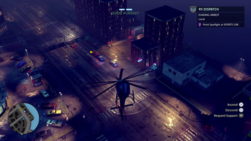 Helicopter pursuit gameplay adds verticality and urgency to night patrols (Image source: Fallen Tree Games)