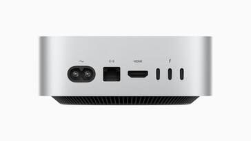 Back: power cable, Gigabit Ethernet, HDMI 2.1, 3x USB-C 4.0 with Thunderbolt 4 (40 Gbit/s, DisplayPort Alt mode 1.4) (image: Apple)